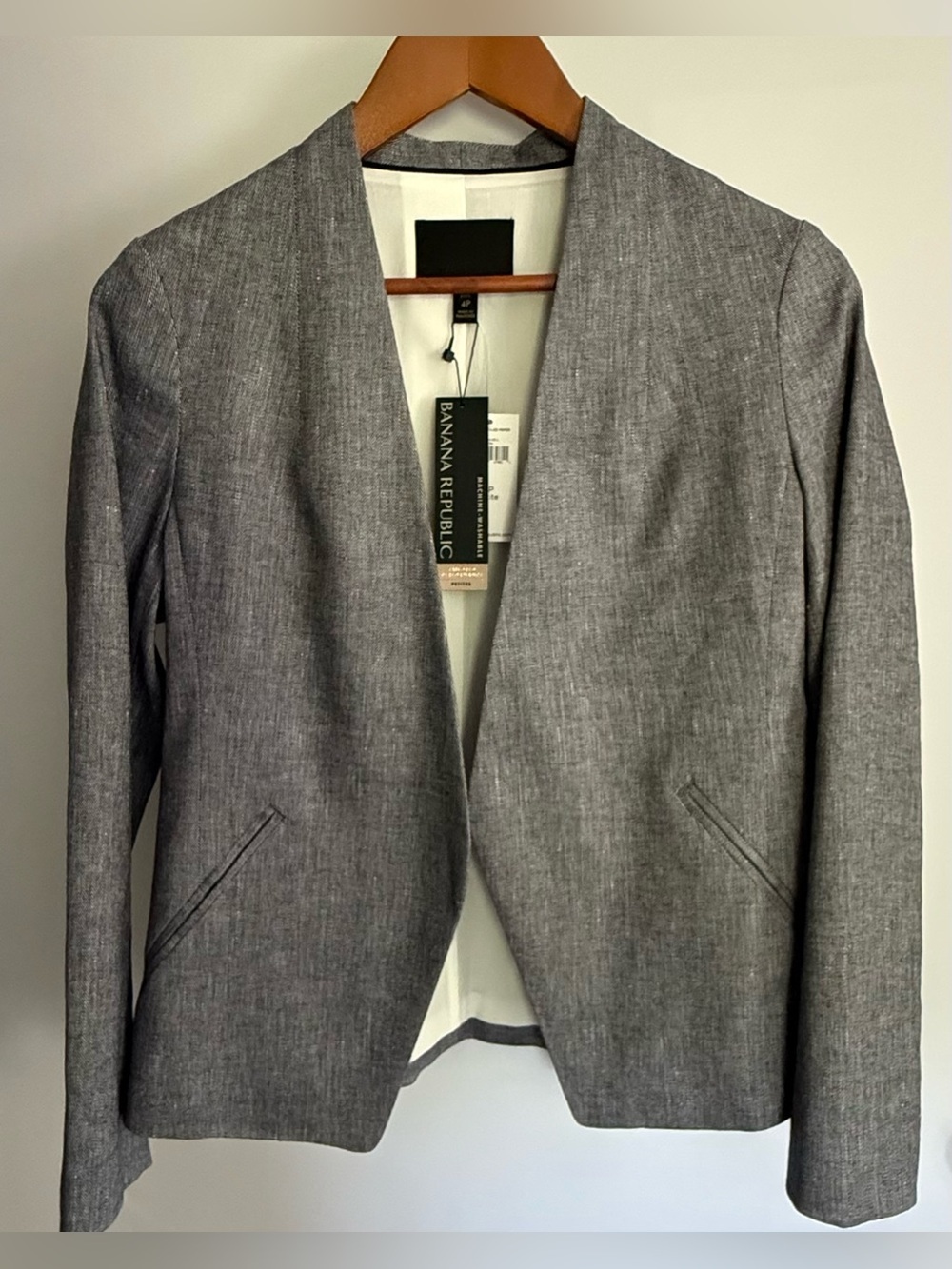 NWT Banana Republic Gray Open Front Blazer Petite 4P Work Career Jacket